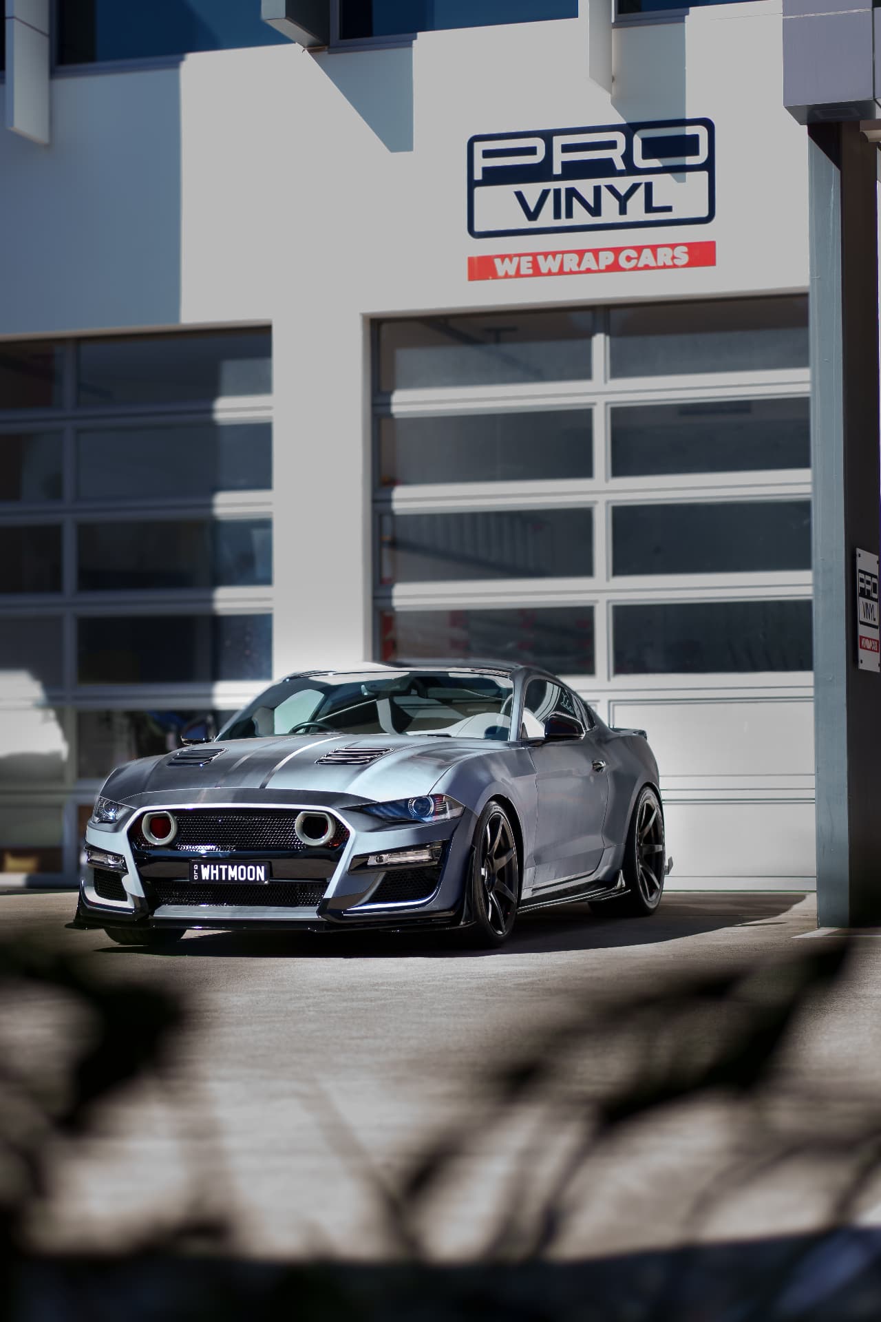 Silver Mustang at the Pro Vinyl workshop